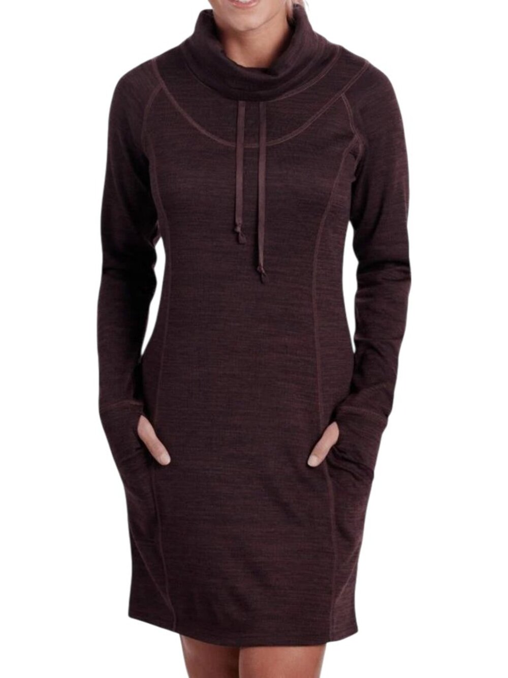 KÜHL Ganache Brown Léa Cowl Neck Sweater Dress Thumbholes size M